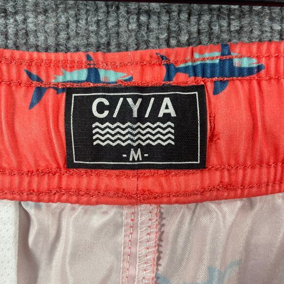 C/Y/A Swim Shorts Men's Medium Orange Shark Geometric Allover Lined Drawstring - Picture 8 of 12